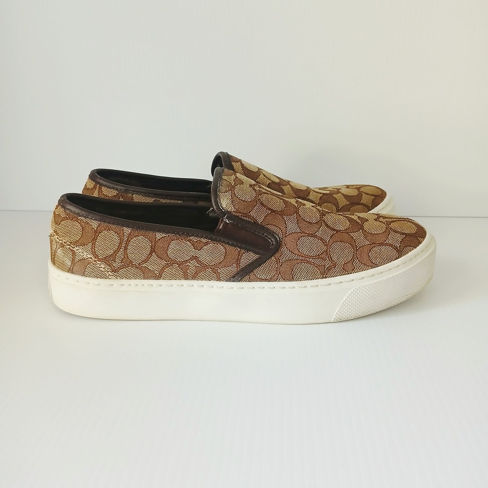 Coach Cameron Womens 11B Signature Monogram Canvas Slip On Sneakers A01023